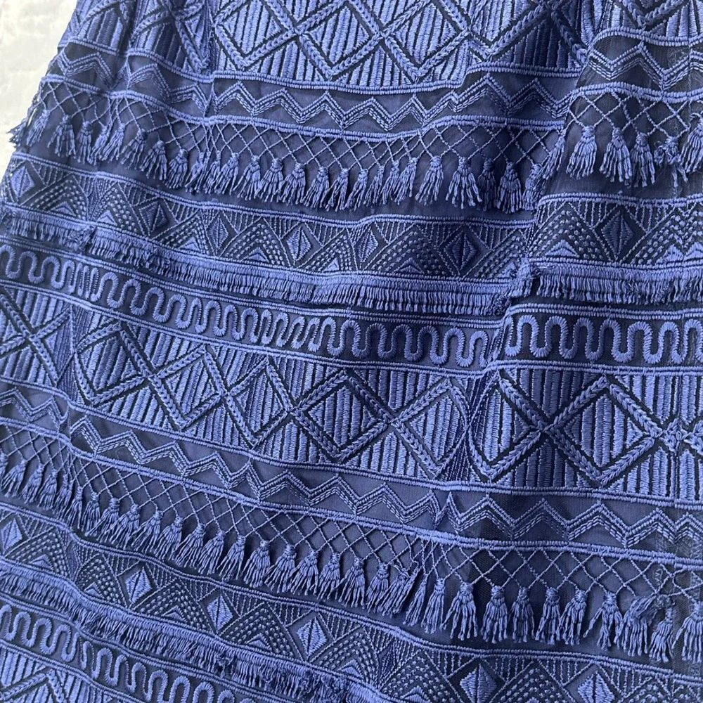 J.McLaughlin Pencil Skirt Blue‎ Embroidered Boho Preppy Luxe Coastal Womens 4